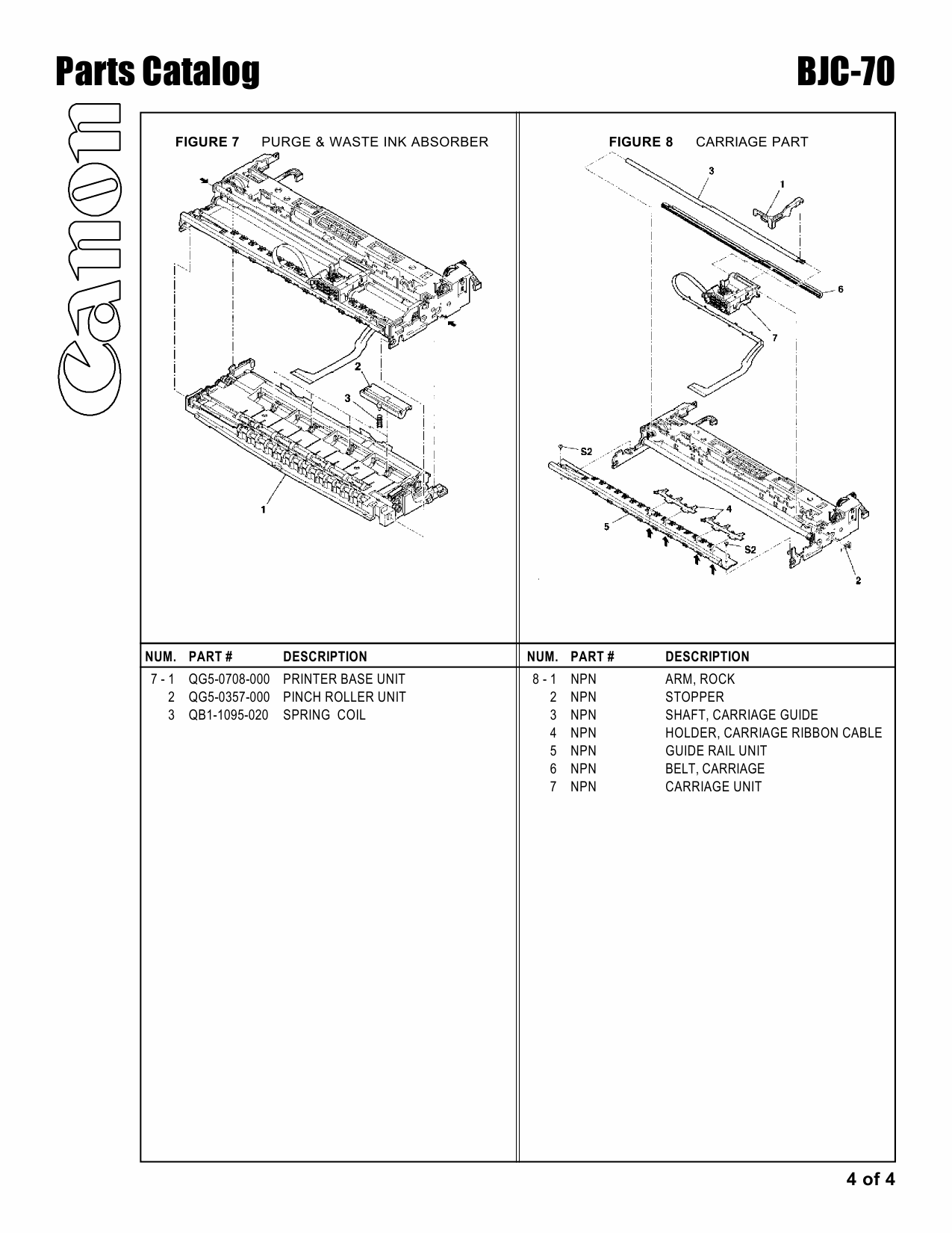 Canon BubbleJet BJC-70 Parts Catalog Manual-5